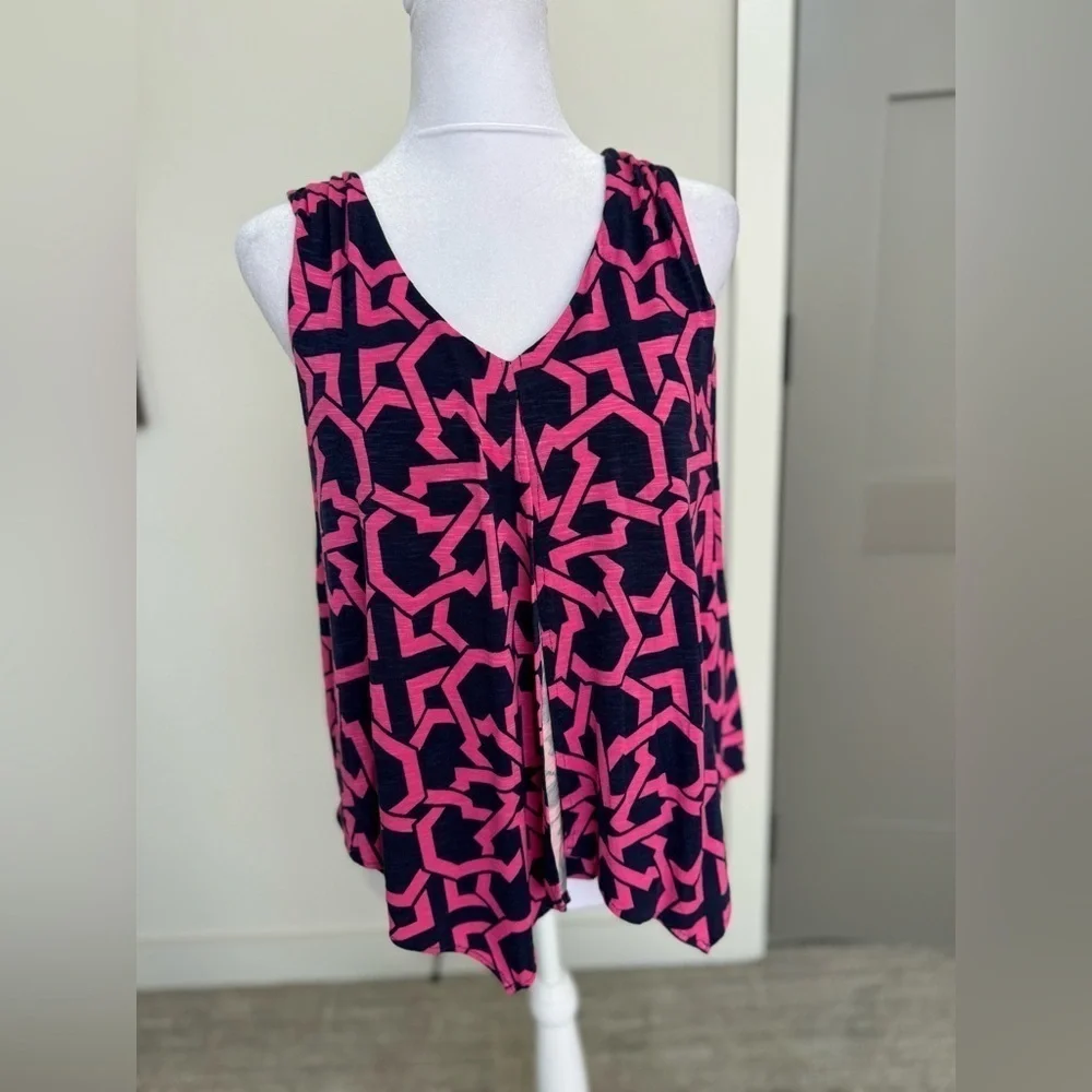 Tori Richard Honolulu Hawaii Pink Navy Sleeveless Small Stretch Shirt top Tank - Picture 5 of 9